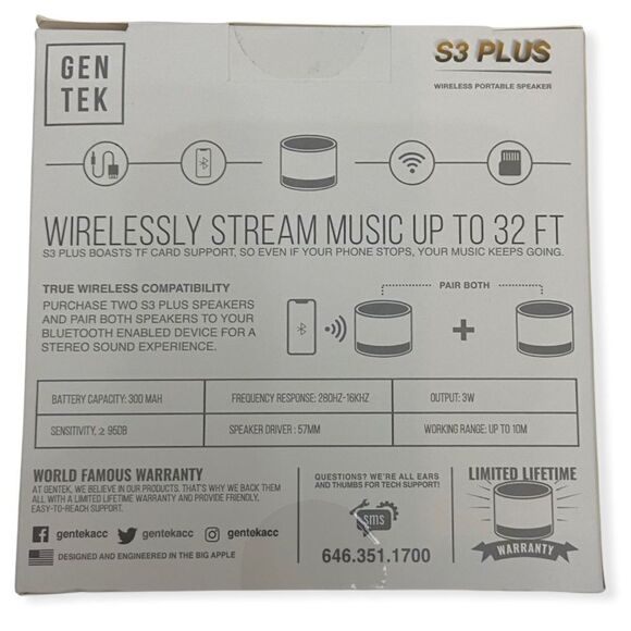 Gen Tek S3 Plus Wireless Bluetooth Portable Speaker - Picture 3 of 4